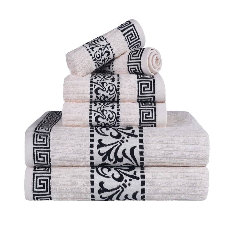 Superior Athens Cotton Floral Border Greek Key 6-Piece Towel Set