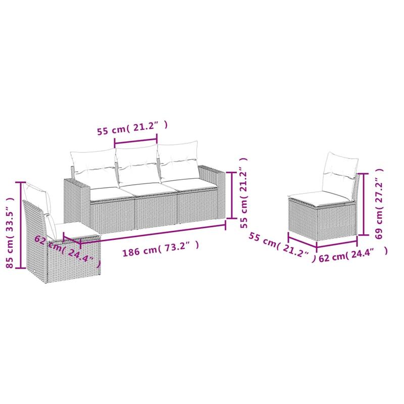 vidaXL Garden Sofa Set PE rattan Large Adjustable Feet