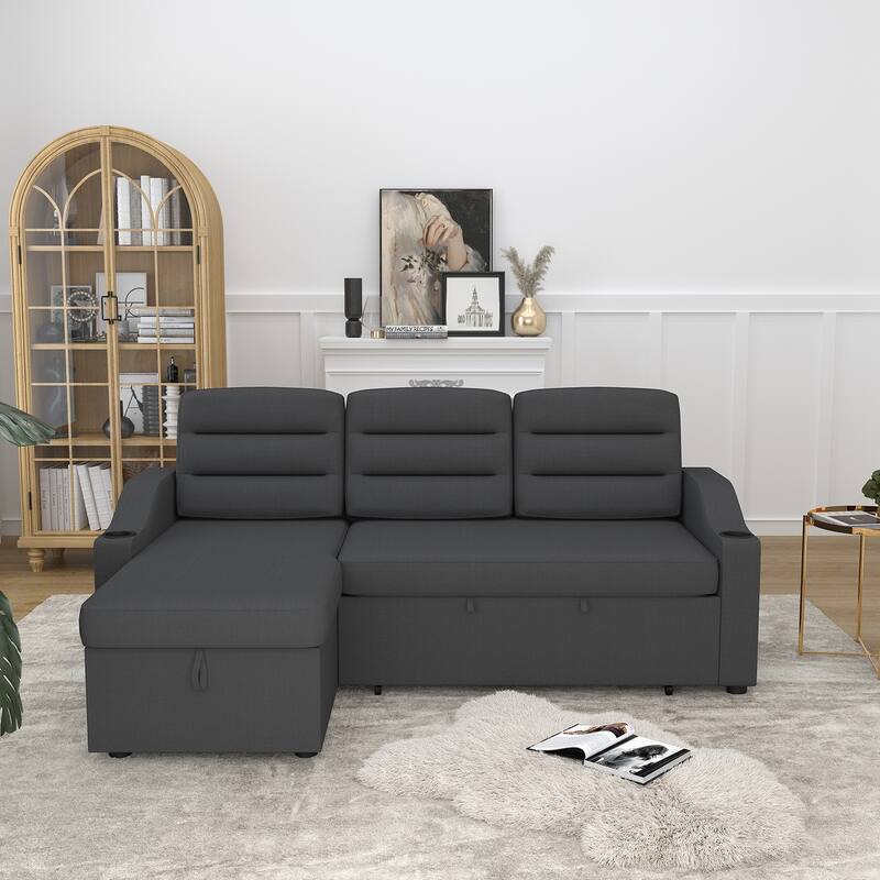 MH83.5" Convertible Sleeper Combo Sofa, Convertible Sofa Bed Polyester Pullout Bed