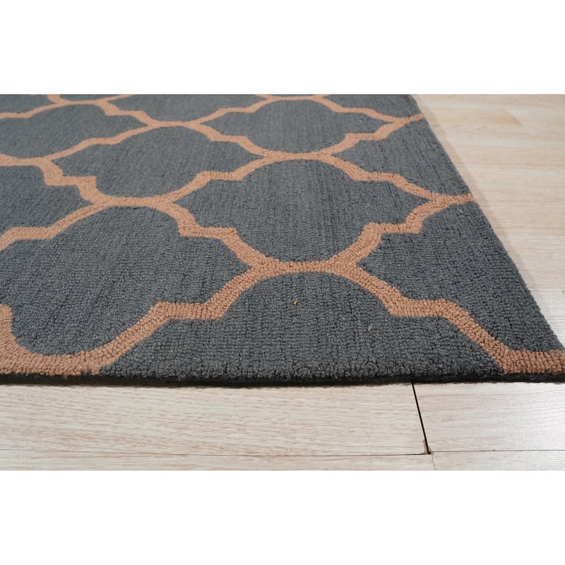 Dark Gray Traditional Trellis Geometric Moroccan Area Rug - 5' x 7'