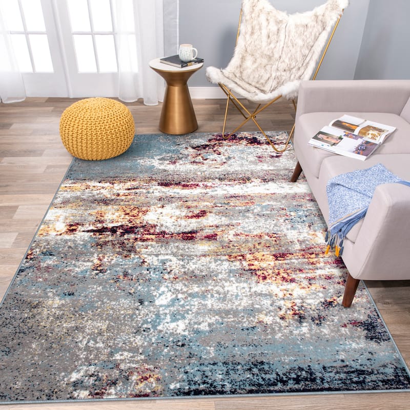 World Rug Gallery Distressed Abstract Watercolor Area Rug
