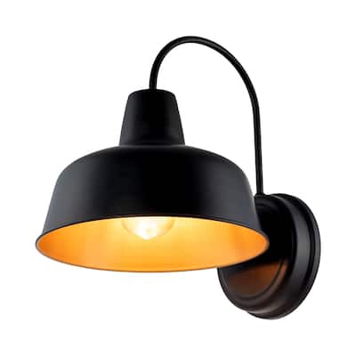 1-Light Black Outdoor Barn Light with Gold-Painting inside