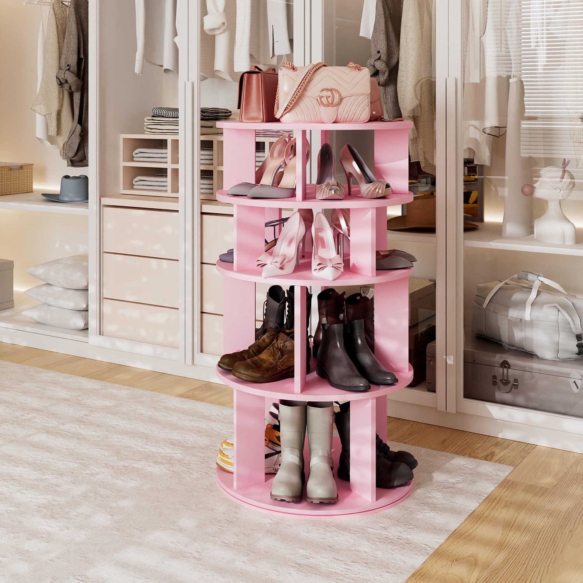 16 Pair Rotating Shoe Rack Tower, Spinning Shoe Storgae Rack 16