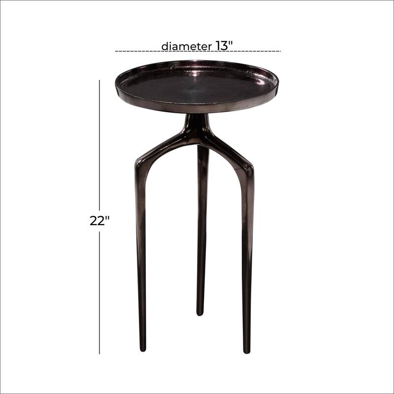 Aluminum Metal Tray Inspired Top Accent Table with 3 Tripod Legs - Gold, Silver or Black - Roche River Decor