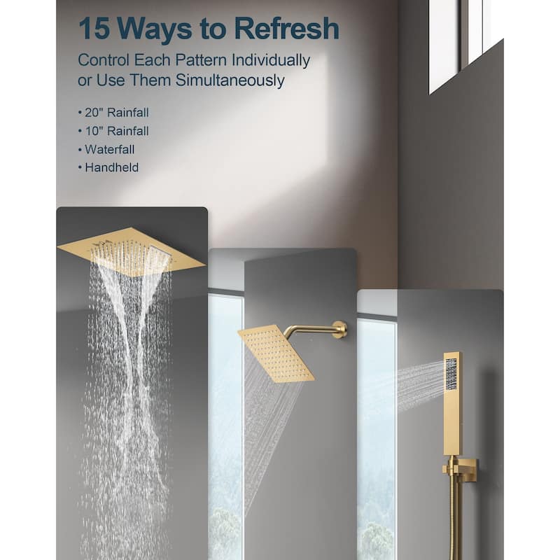 GRANDJOY LED Music Shower System 20"& 10" Dual Shower Heads with Handheld Shower