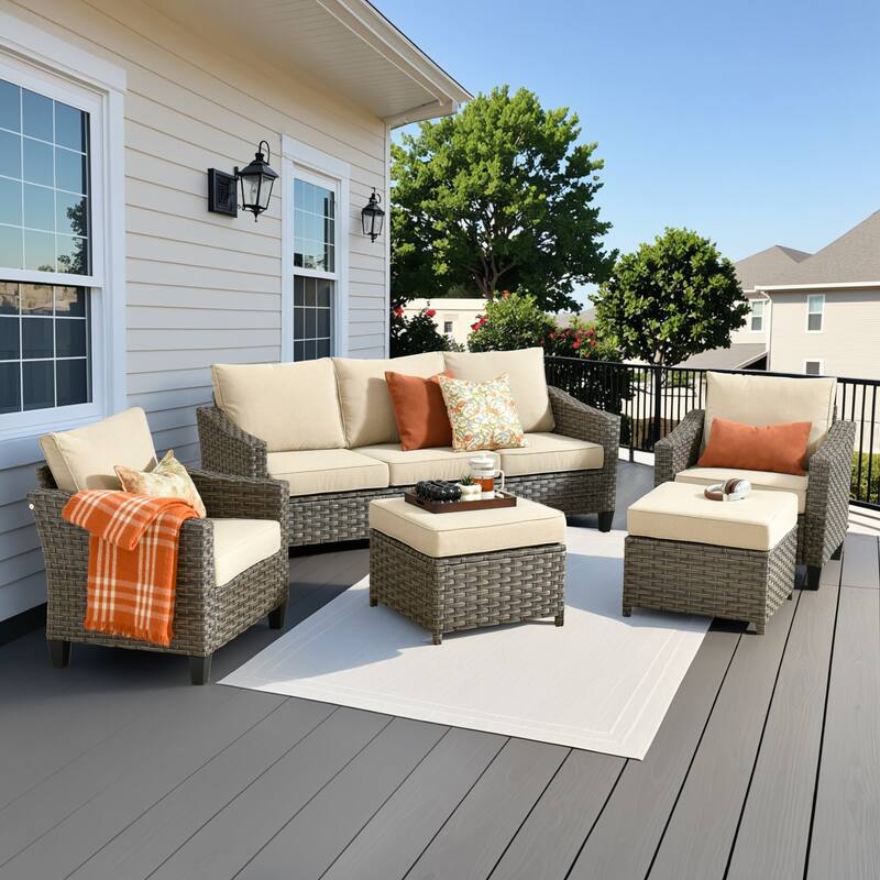 XIZZI Outdoor Patio Furniture Set with Fire Pit Table - Beige - 5-Piece