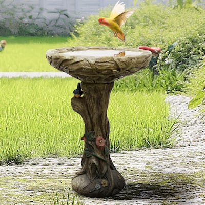 25.5in H Outdoor Concrete Bird Bath -Tree Trunk Birdbath with Pedestal