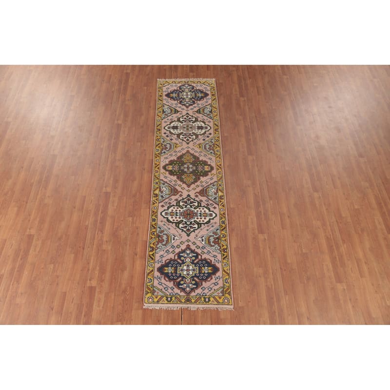 Light Pink Kazak Oriental Runner Rug Wool Carpet - 2'7"x 9'10"