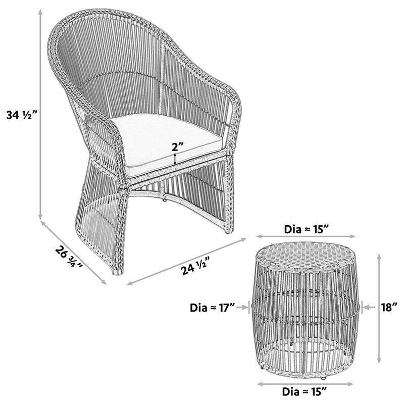 Maypex 3-piece Wicker Conversation Set