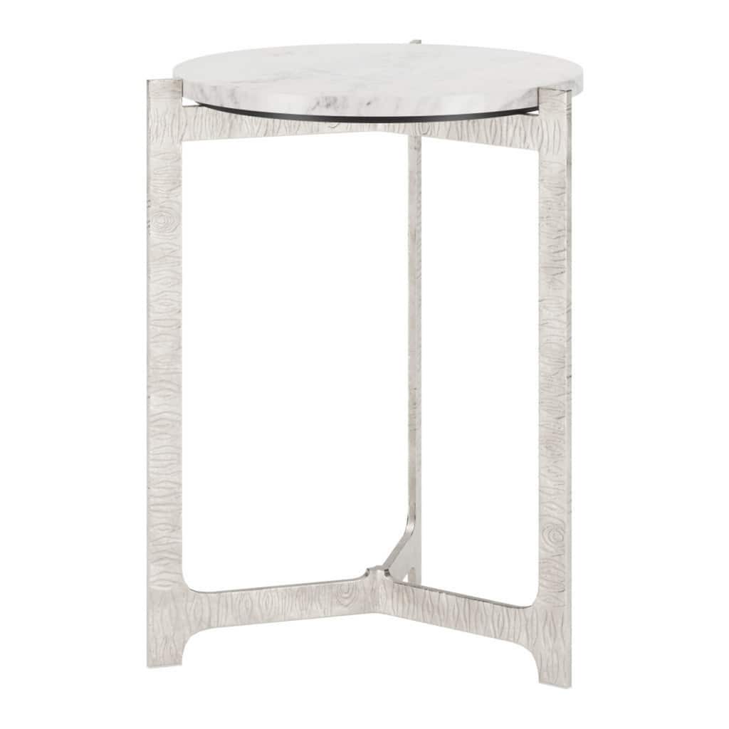 25-Inch White Marble and Silver Round End Table with Cross Legs Design - 20" x 20" x 24.80"