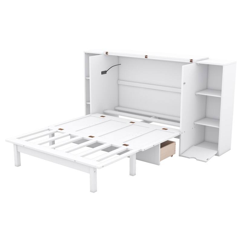 Murphy Bed with Shelves, Drawers and USB Ports,Gray
