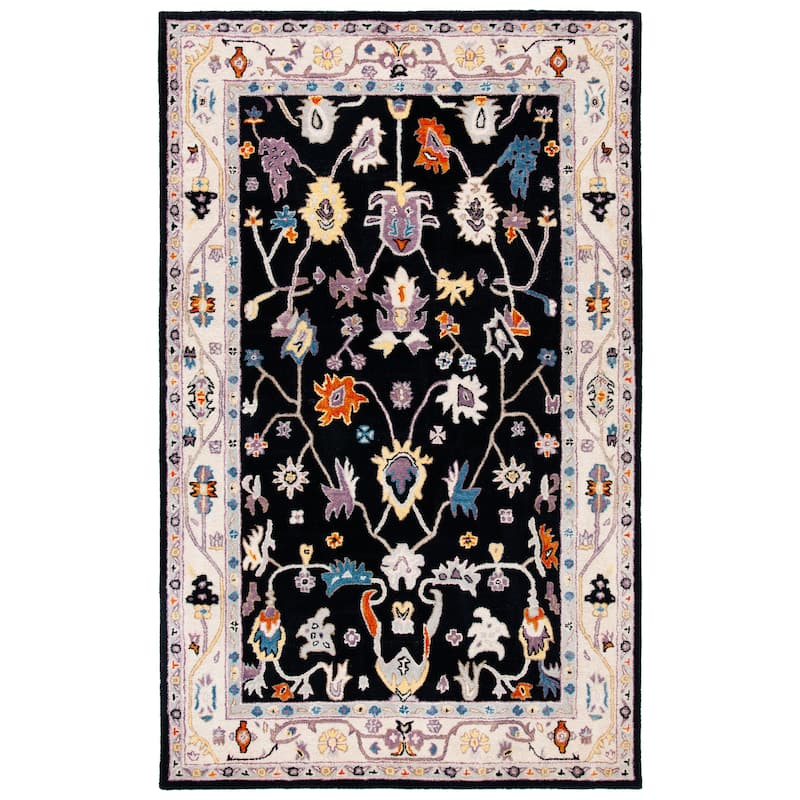 SAFAVIEH Handmade Anatolia Elsy Wool Rug - 6' Square - Black/Ivory