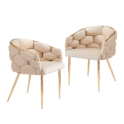 Set of 2 Luxury Handmade Accent Chair Beige Velvet Armchair Dining Chair