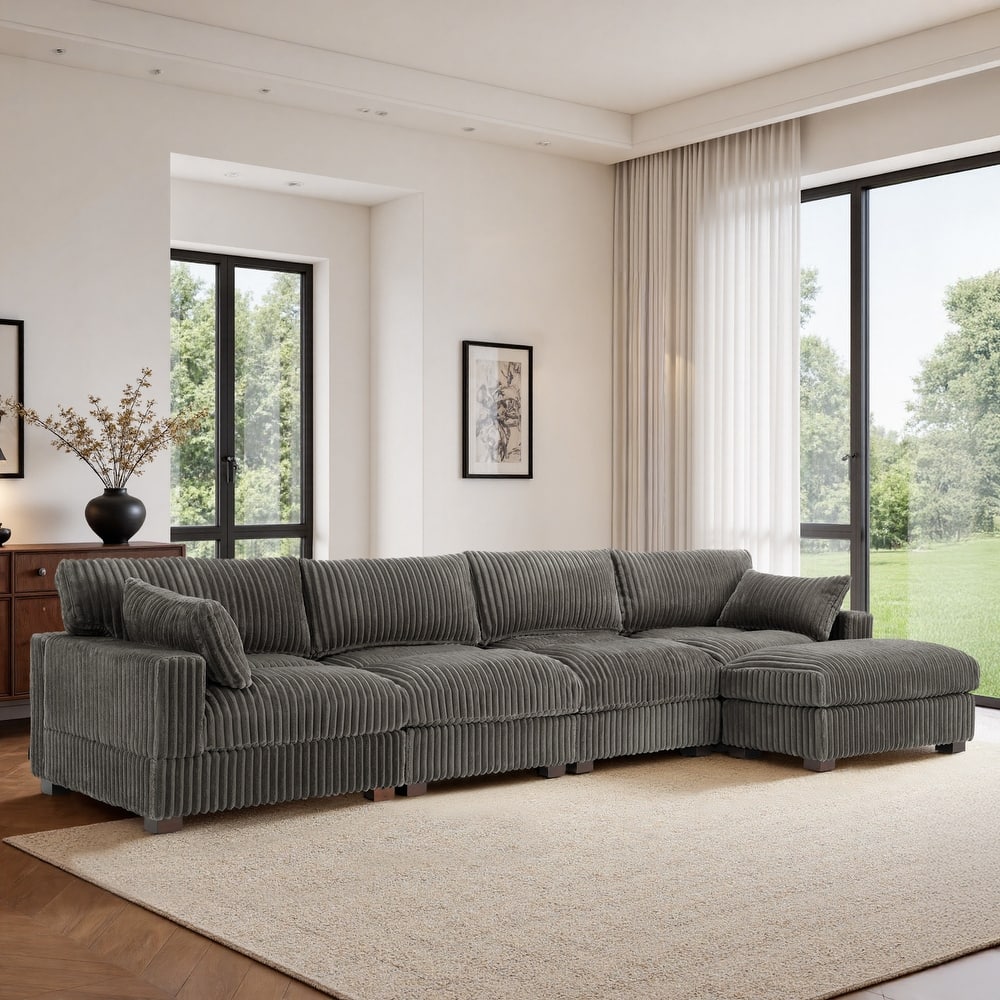 Plush Flannel Modular Sectional Sofa for Living Room