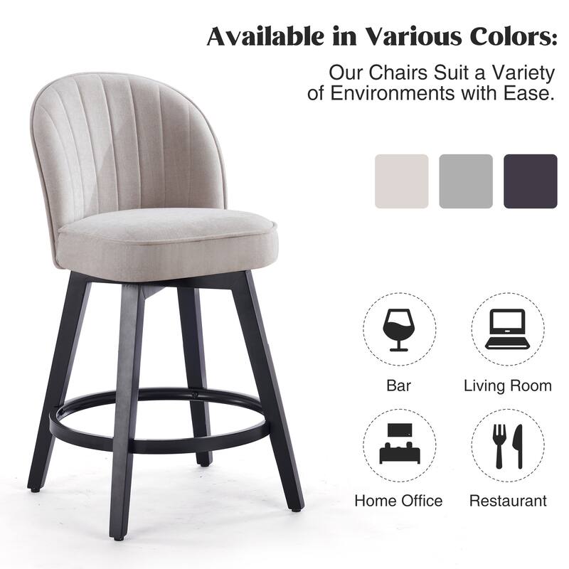 HOMYKA Swivel Bar Stool with Wood Legs Set of 2 - N/A