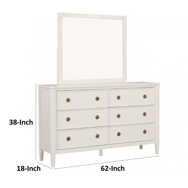Alta Wide Dresser, 6 Drawers, Gold Handles, White Solid Wood, 62 Inch