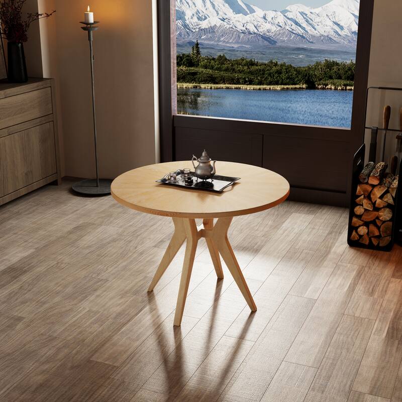 Mid-Century Modern 39.4" Round Dining Table with Intersecting Wooden Legs, Rubberwood & Plywood Construction