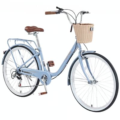 7 Speed City Bike With Basket,26 Inch Girls Bicycle