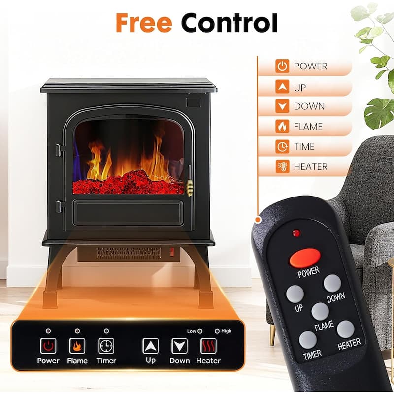 Electric Fireplace Heater 26 in Freestanding Fireplace Stove Infrared Fireplace with 3D Flame Effect Remote Control