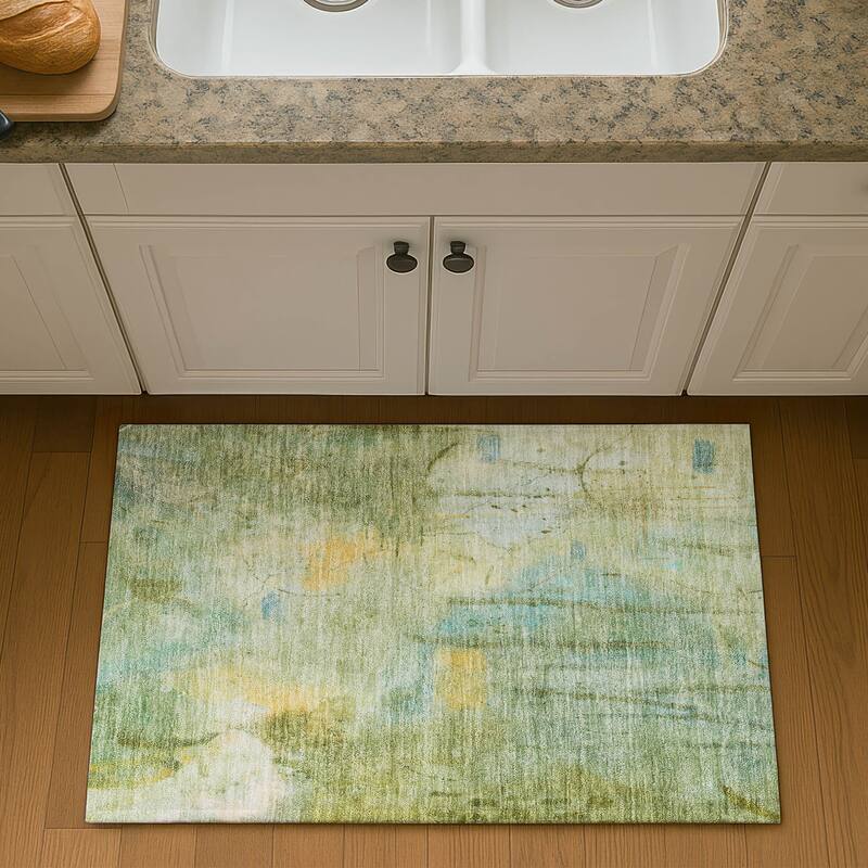 Premium Washable Super Soft Abstract Glam Mayfield Rug - Sage - 1'8" x 2'6"