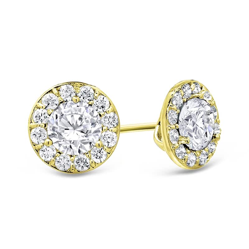 Auriya 14k Gold 1 1/2ctw Round Halo Diamond Stud Earrings - Yellow