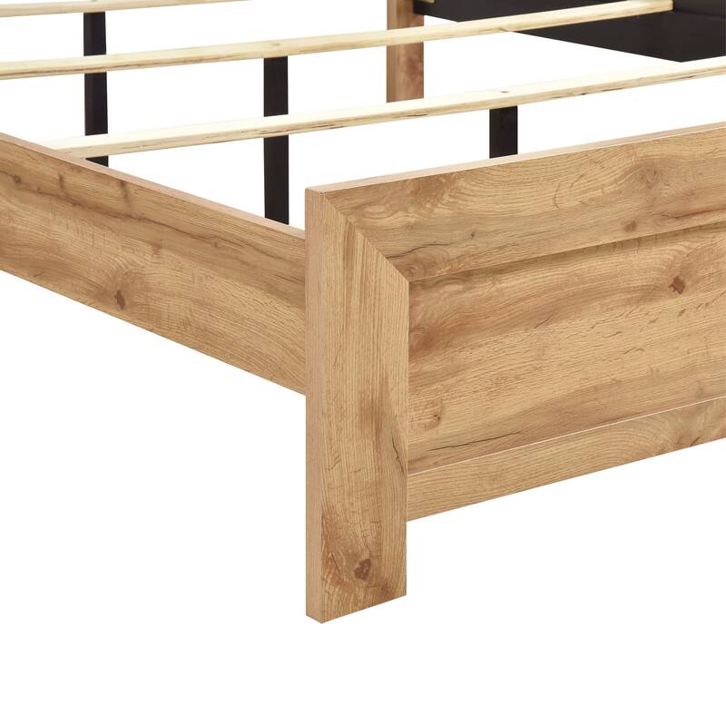 Rustic Natural Finish Twin Bed Frame with Headboard and Footboard, Easy Assembly, Ships in One Box