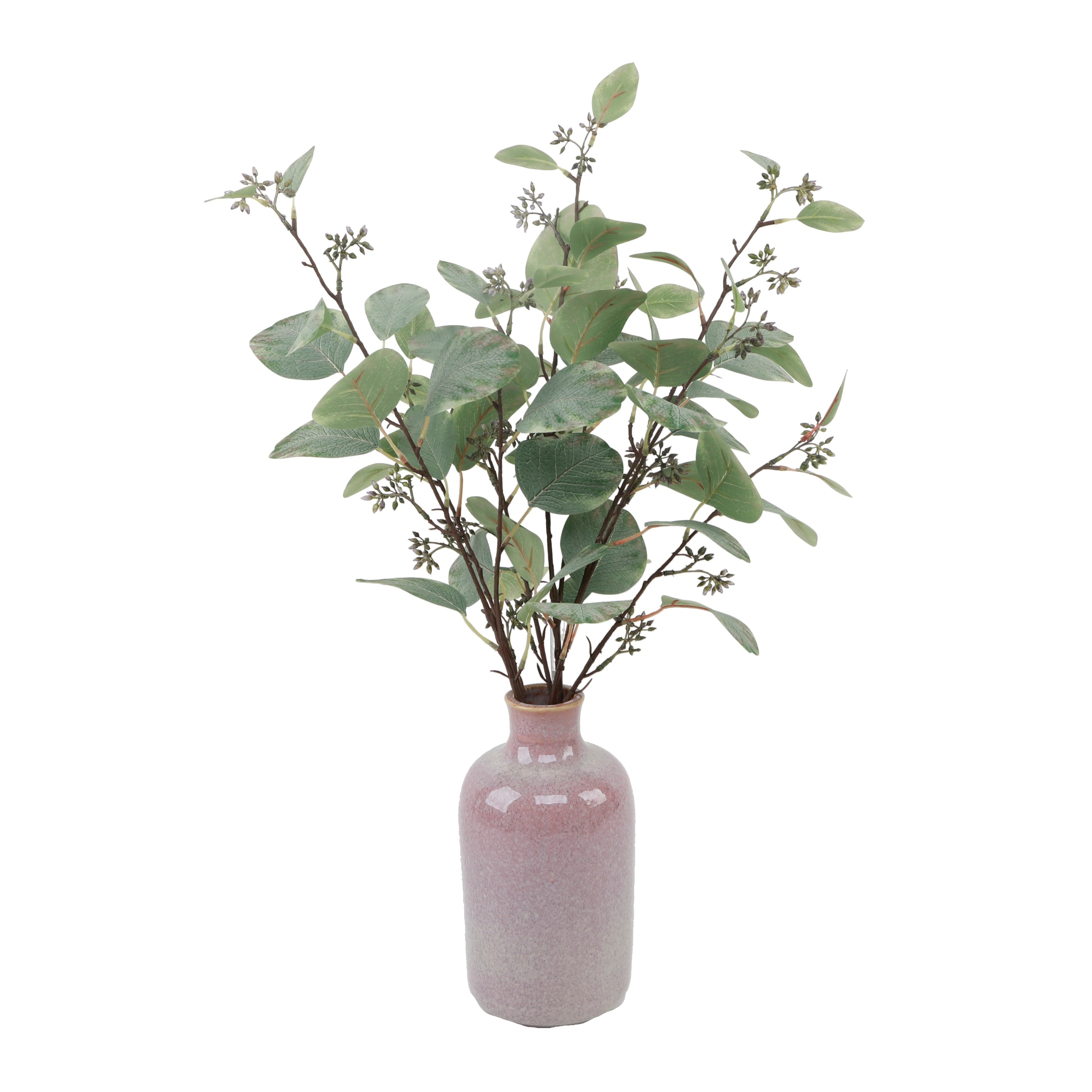 Faux Eucalyptus in Pink Ceramic Vase
