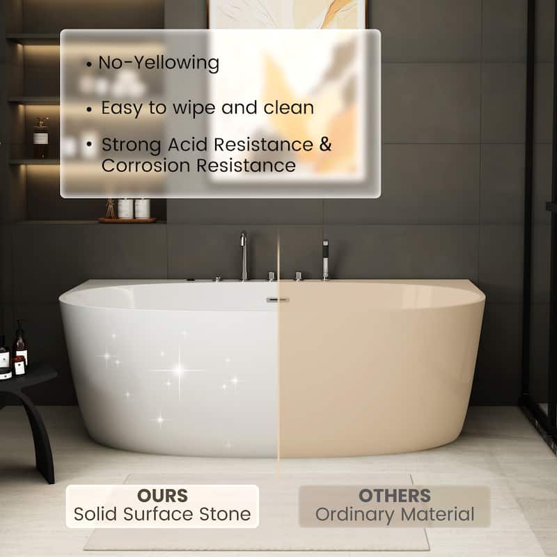 67 in. Freestanding Acrylic Whirlpool Bathtub with 6 Jets, Chromatherapy LED Lighting, 4-Hole Faucet Kit, Center Drain