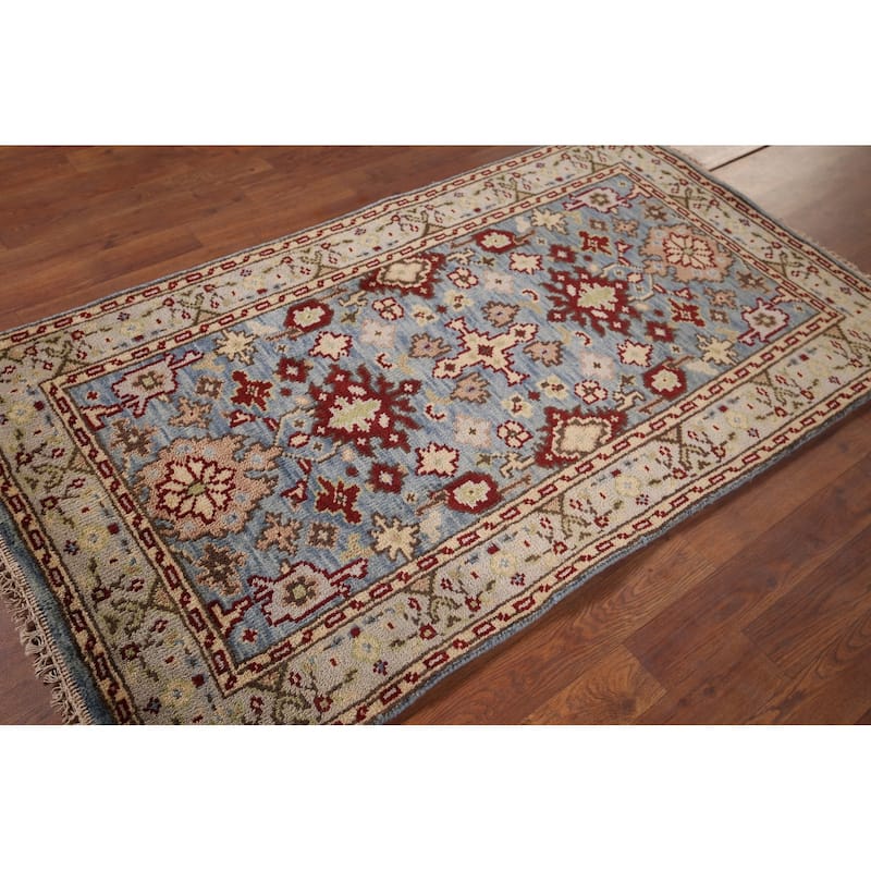 Light Blue Geometric Heriz Serapi Accent Rug Handmade Wool Carpet - 2'11"x 5'2"