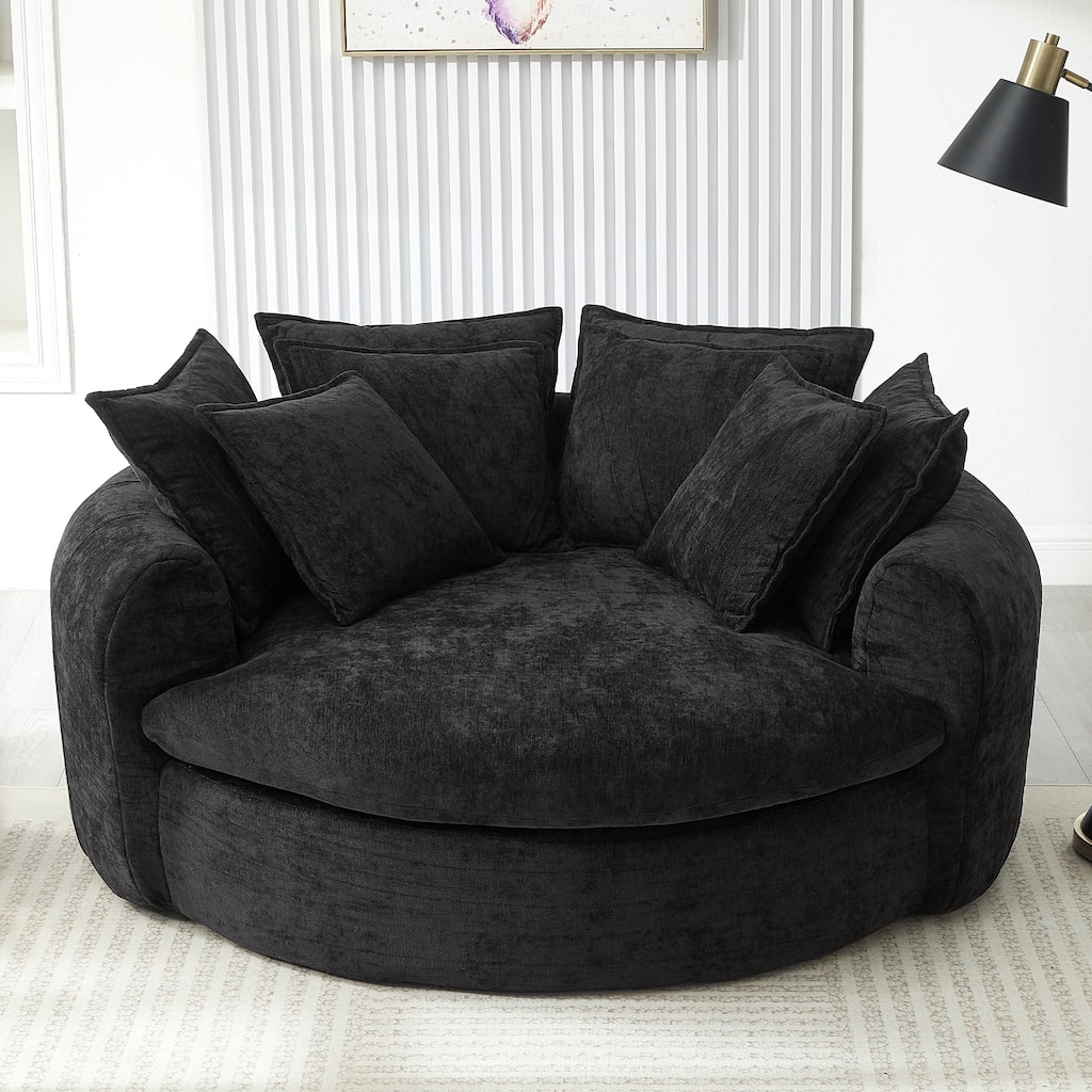 Roomfitters Oversized Round Chaise Sofa 59.8" Upholstered Loveseat with 8 Pillows, Accent Chair for Living Room