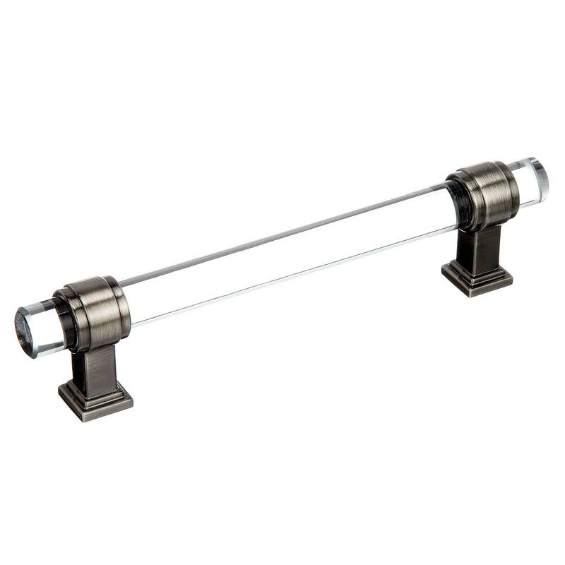 Amerock Glacio Cabinet Door and Drawer Pull - 5-1/16 in (128 mm) Center-to-Center - Clear/Gunmetal