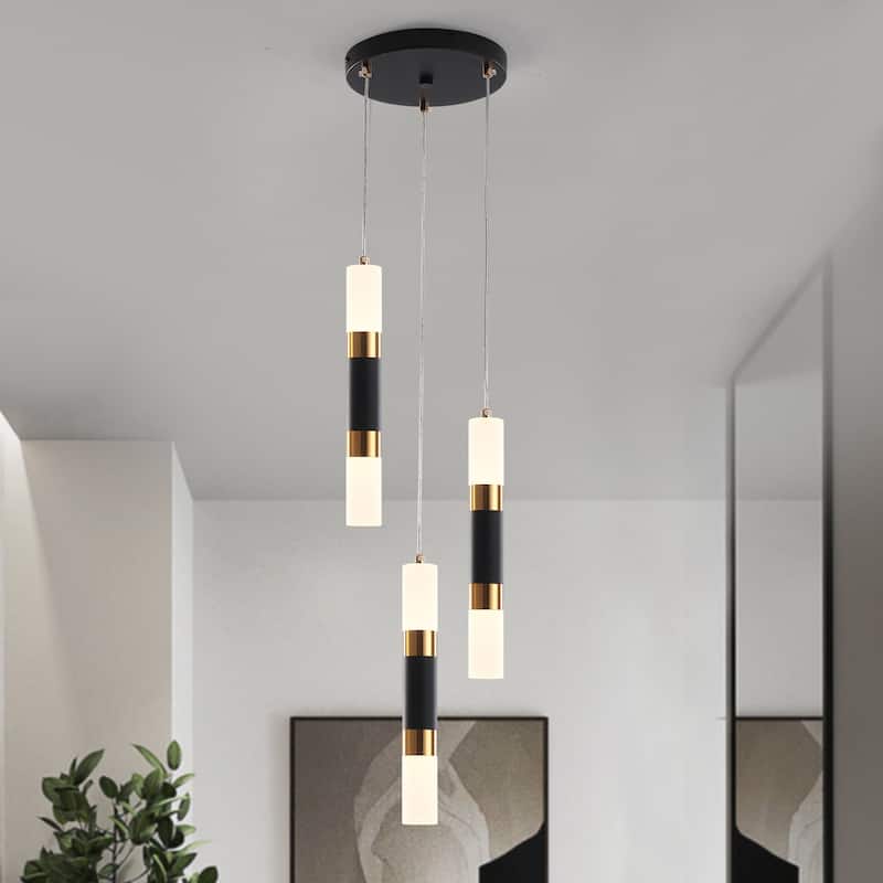 3-Light Cluster Pendant with Wrought Iron Accents, Semi Flush Mount Chandelier for Kitchen Island Dining Room - Black