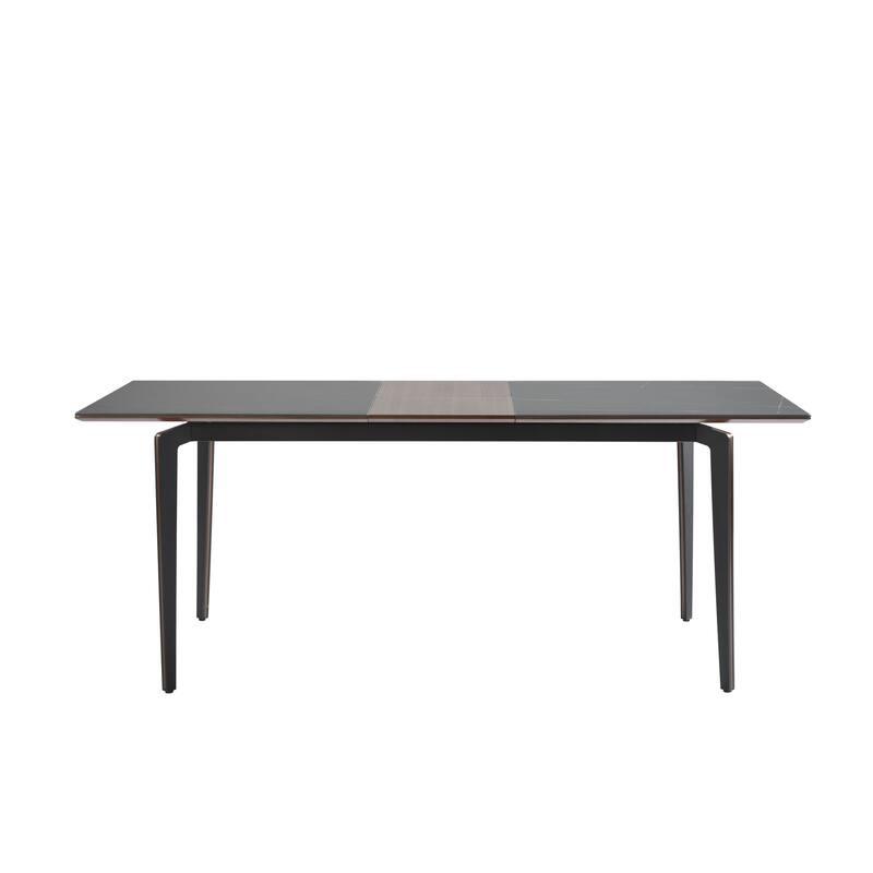 Honey Contemporary 7-Piece Dining Set with Dark Wood and Black Sintered Stone Table Top, and Upholstered Armchairs