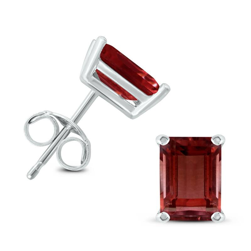 Marquee 14K White Gold 7x5MM Emerald Shaped Garnet Earrings