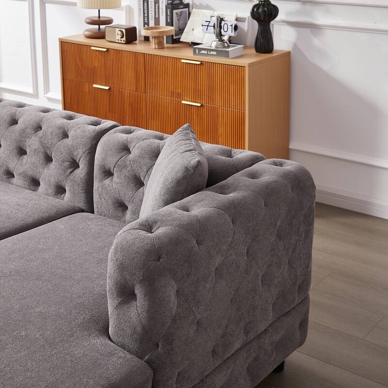 126" Chenille U-Shaped Sectional Sofa with Dual Chaise Lounges and 2 Pillows