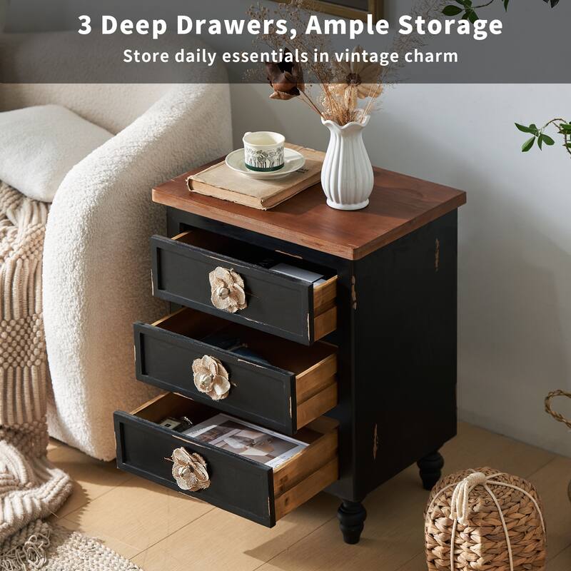 Vintage Nightstand with 3 Drawers