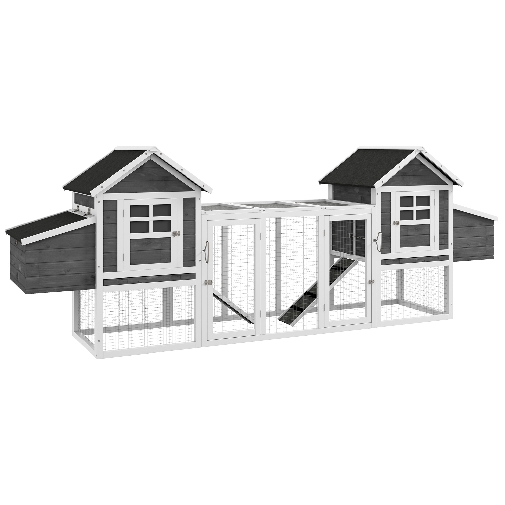 PawHut Dual Wooden Chicken Coop with Garden Bed, Large Outdoor Hen House with Nesting Boxes Removable Trays, Ramps Run