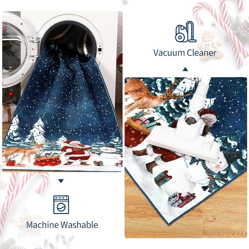 Soft Non-Slip Washable Christmas Santa Claus Area Rugs, Xmas Holiday, Blue