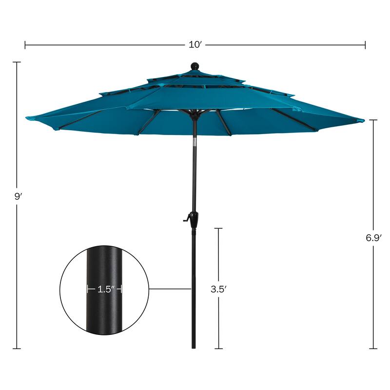 10 ft Patio Umbrella, 3-Tiered Sunshade with Push Button Tilt and Easy-Open Crank, Outdoor Umbrella for Deck, Yard