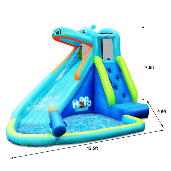 Costway Inflatable Kids Hippo Bounce House Slide Climbing Wall Splash
