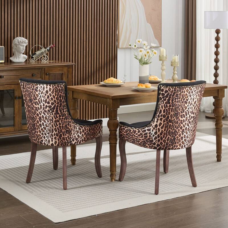 A&A Furniture, Ultra Side Dining Chair, Thickened Fabric Chairs with Neutral Toned Solid Wood Legs, Bronze Nail Head, Set of 2
