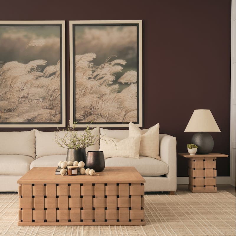 Trellyn Light / Dark Brown Wood w/ Carved Woven Base Square Accent Table - 22.0L x 22.0W x 20.0H