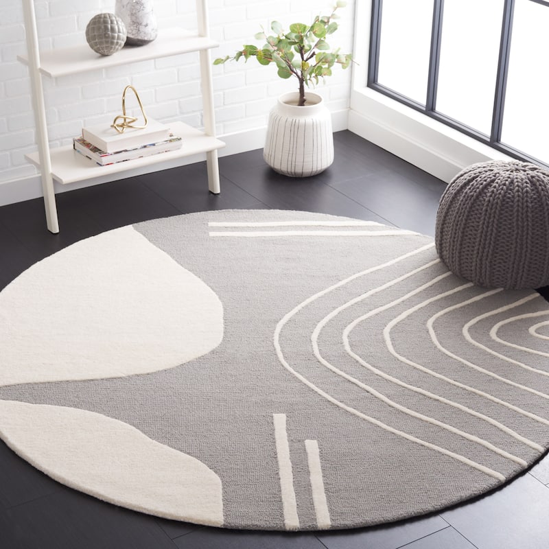 SAFAVIEH Handmade Rodeo Drive Vutka Mid-Century Modern Wool Rug - 6' Round - Grey/Ivory - Round