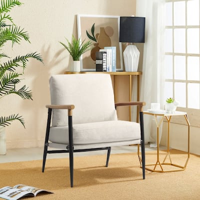 Madison 27'' Wide Vegan Leather/ Chenille Metal Frame Accent Chair