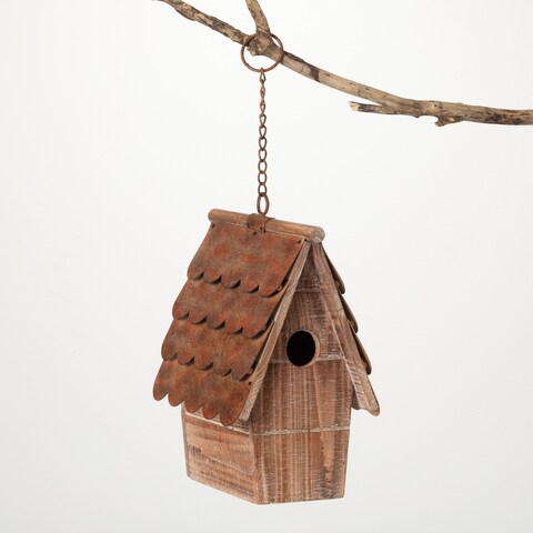 Sullivans 12.5 in. Copper Shingled Birdhouse; Brown
