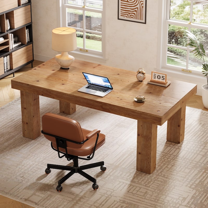 Solid Wood Executive Desk, 63 Inches Large Computer Office Desk Workstation