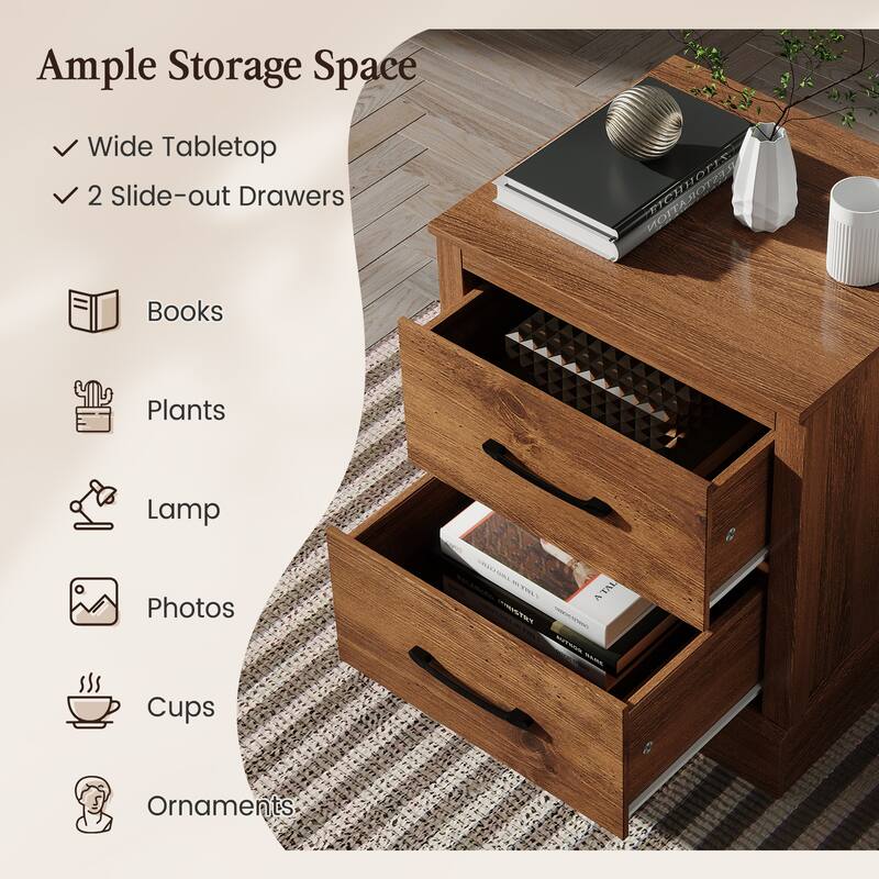 Gymax Set of 2 Drawer Nightstand Bedside Table Compact Sofa End Table