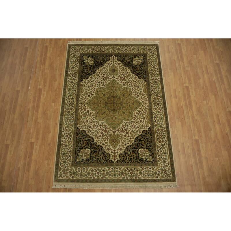 Hand Knotted Oriental 100% Wool Carpet Traditional Floral Beige & Ivories Agra Area Rug - 8' 10'' X 6' 2''