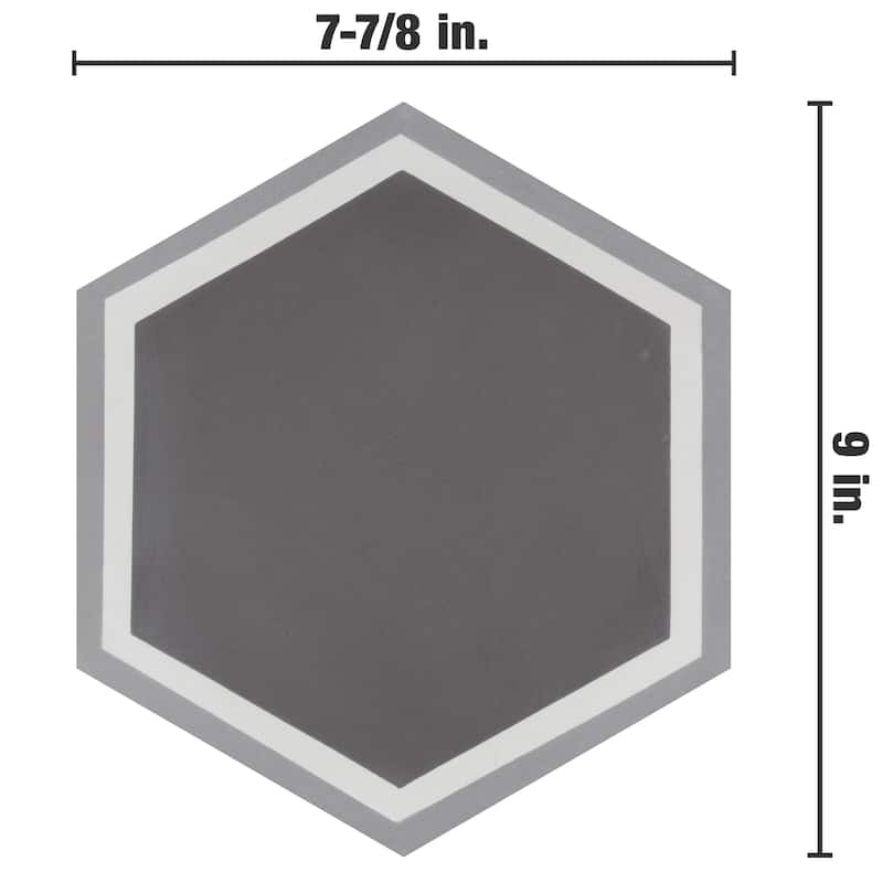 Merola Tile Cemento Hex Holland Strait 7-7/8" x 9" Cement Floor and Wall Tile