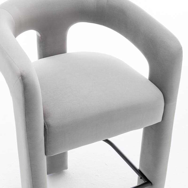 SEYNAR Modern Velvet 34.6''H Fixed Height Open-Back Bar Stool with Metal Footrest